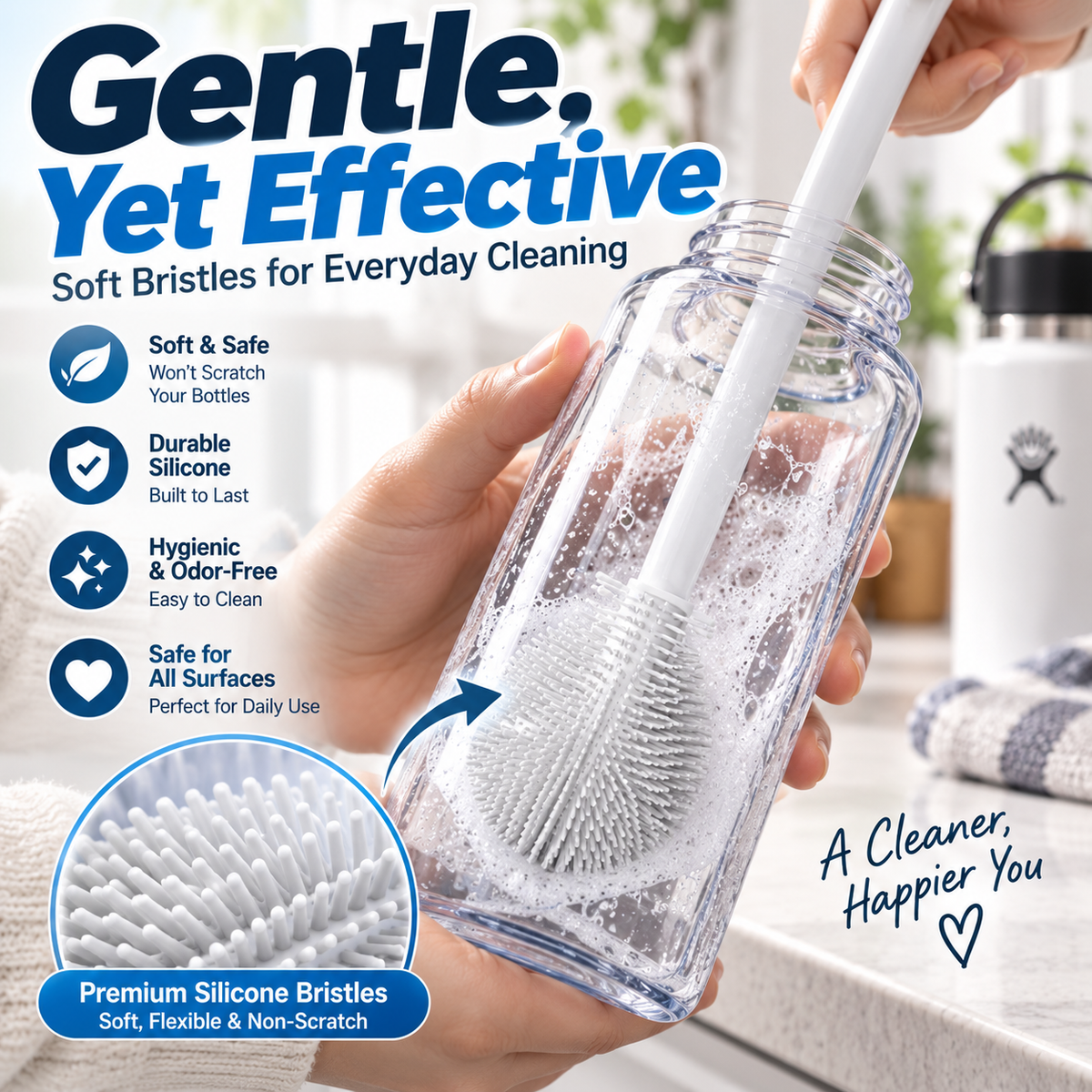 🧼360° Silicone Bottle Cleaning Brush with Long Handle