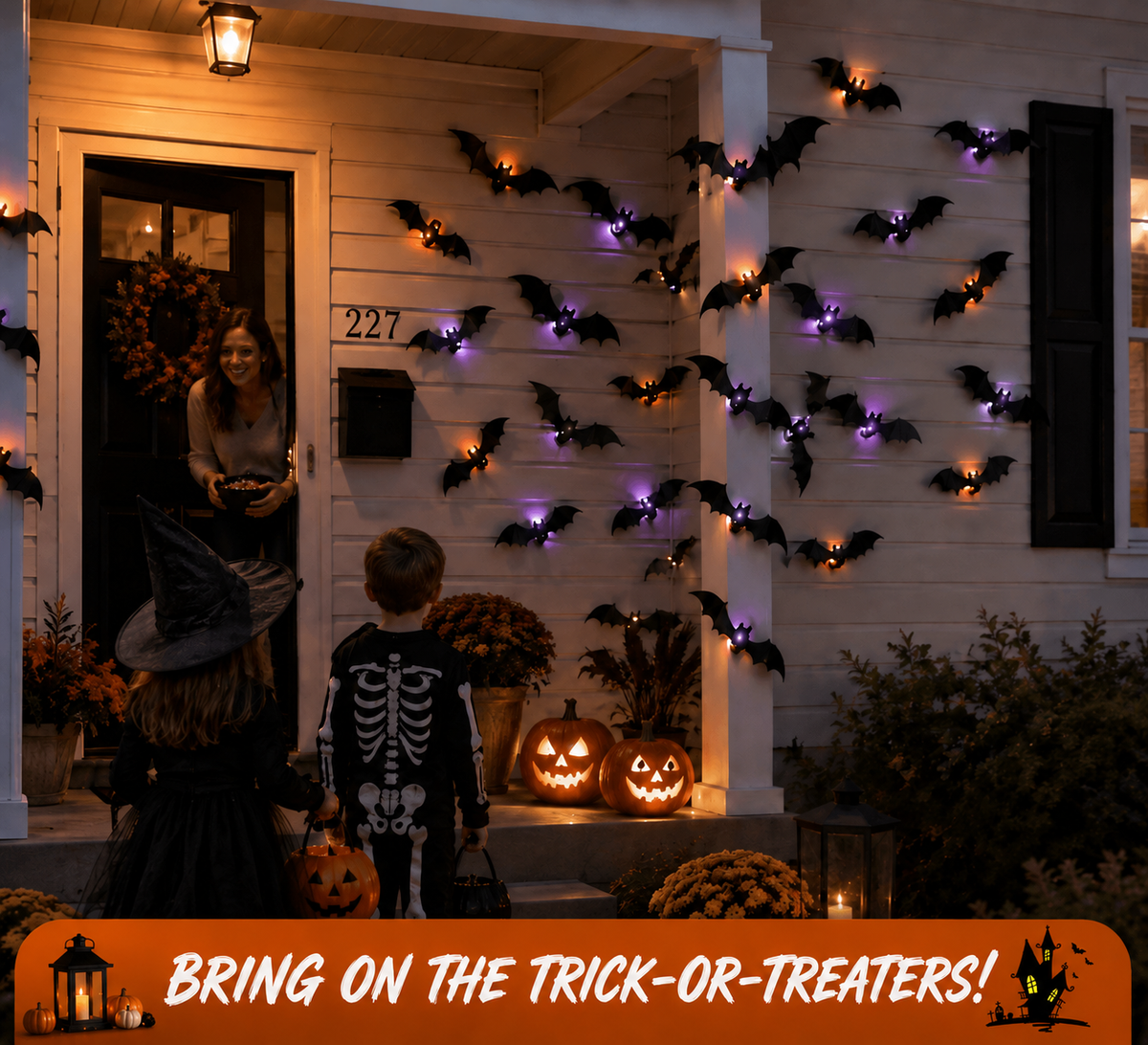 👻Halloween 🎃3D LED glowing bat wall decorations, 🔥various sizes of glowing scary bat decorative lights (12/24/48 per pack).