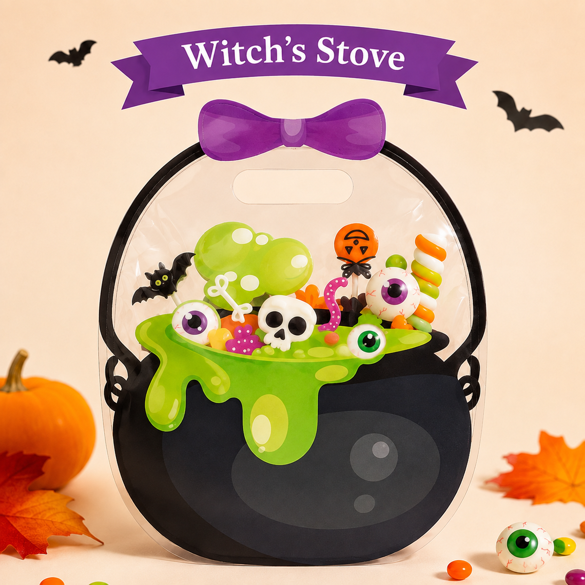 Pack Pumpkin Halloween Treat Bags – Resealable Clear Party Favour Bags with Handles