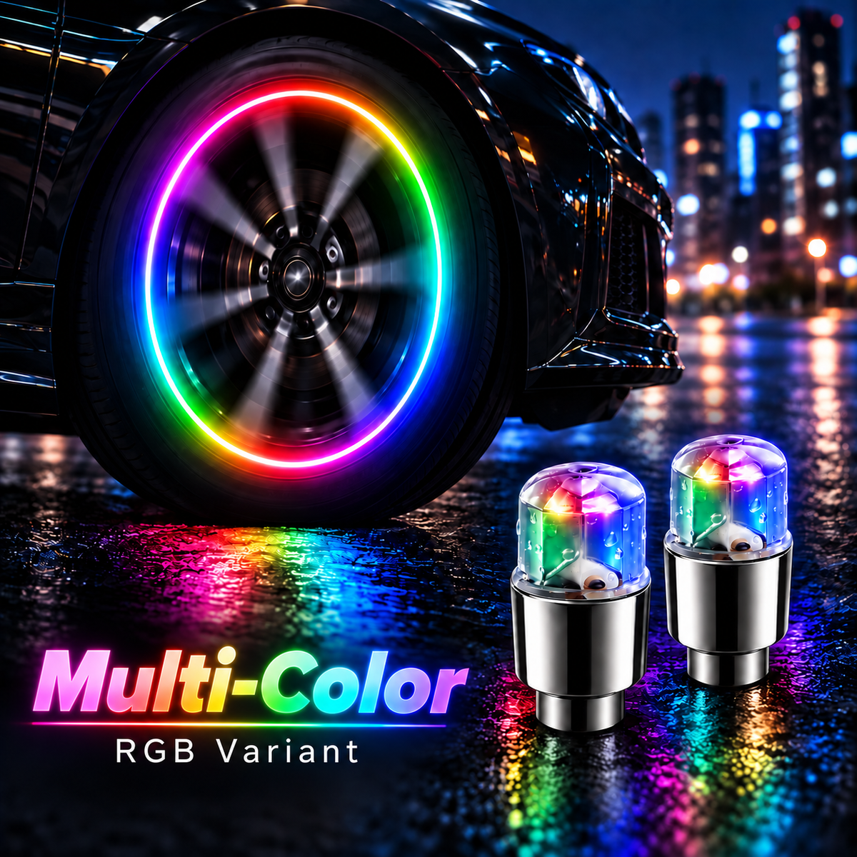 🔥Smart RGB Wheel Lights 🚗 | Waterproof Luminous Valve Caps for🚗Cars / 🏍️Motorcycles / 🚲Bicycles| Vibration-Sensitive LED Starlight 🌟