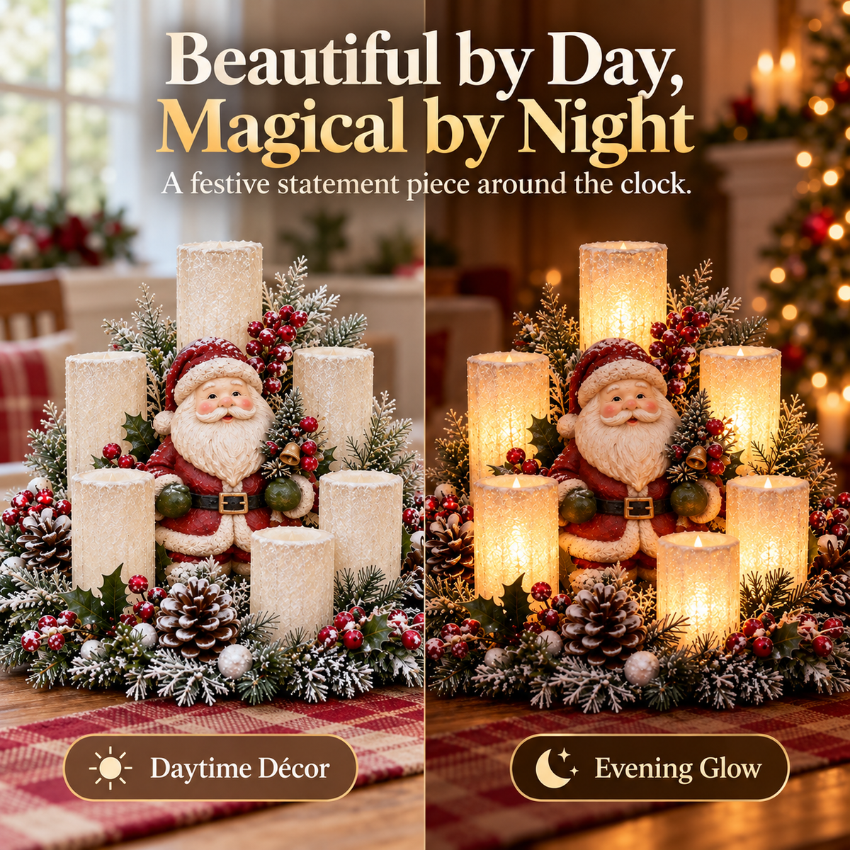 🌲Christmas Lighted Centerpiece with Flameless Candle Glow