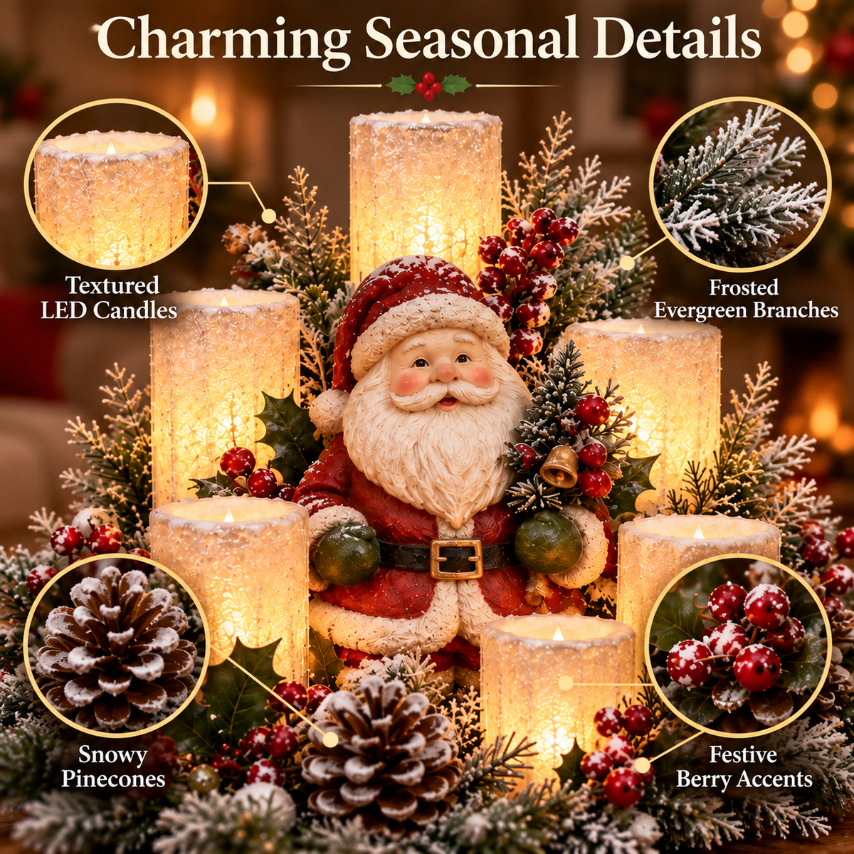 🌲Christmas Lighted Centerpiece with Flameless Candle Glow