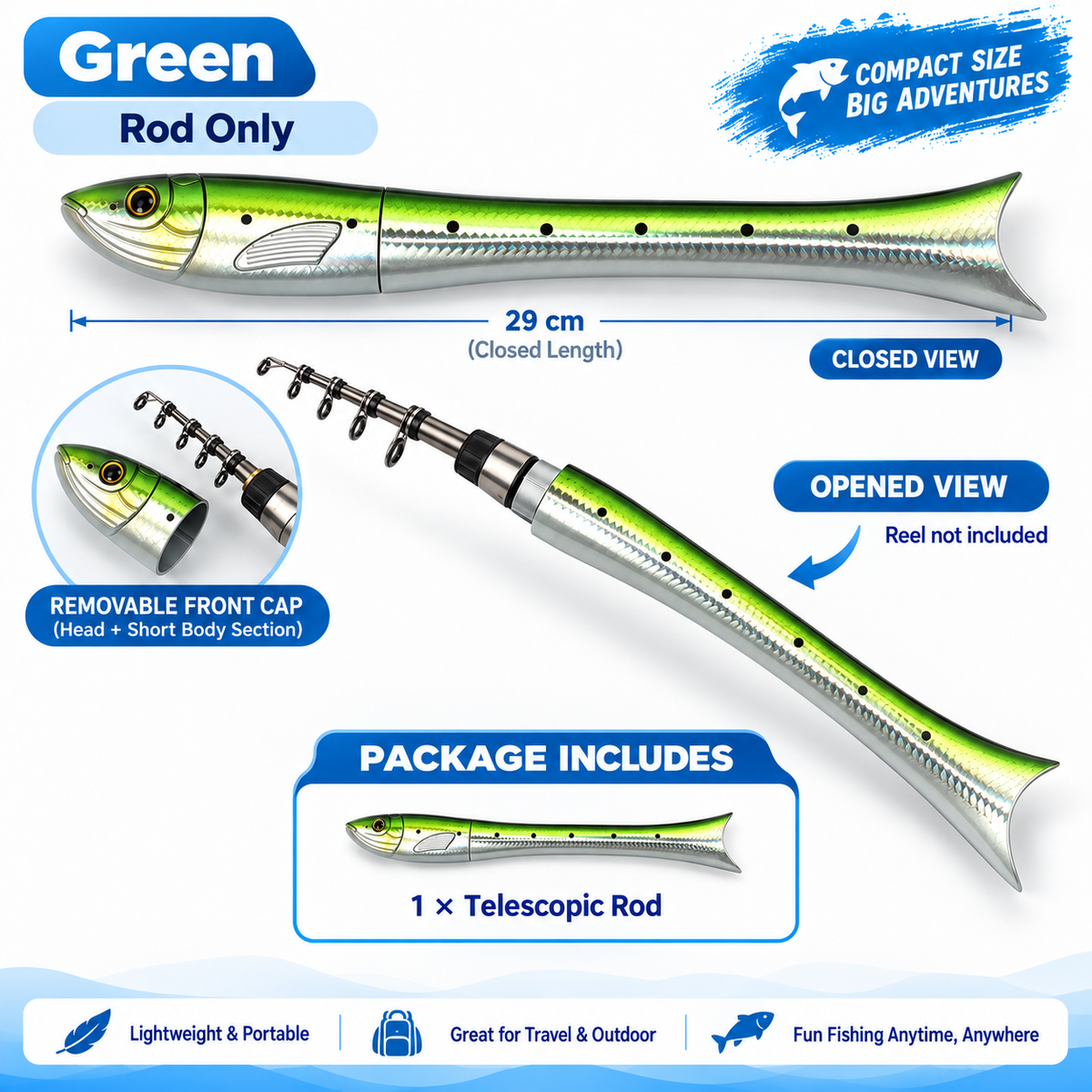 🐟 Fish-Shaped 1.6m Mini Fishing Rod Combo 🎣 Pocket Portable Rod + Spinning Reel Set for Ice & Bank Fishing 🌊