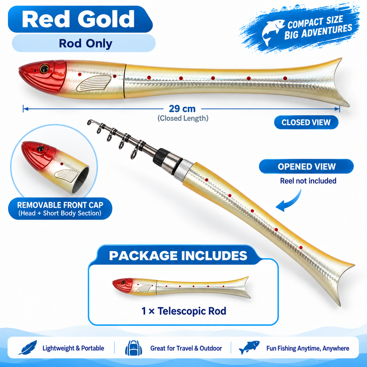 🐟 Fish-Shaped 1.6m Mini Fishing Rod Combo 🎣 Pocket Portable Rod + Spinning Reel Set for Ice & Bank Fishing 🌊