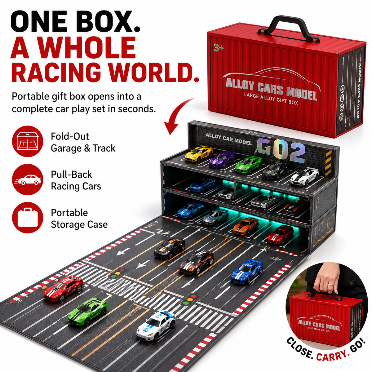 Fold-Out Toy Car Garage & Race Track Set – 24/48 Pull-Back Cars