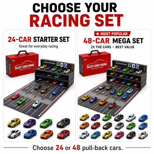 Fold-Out Toy Car Garage & Race Track Set – 24/48 Pull-Back Cars
