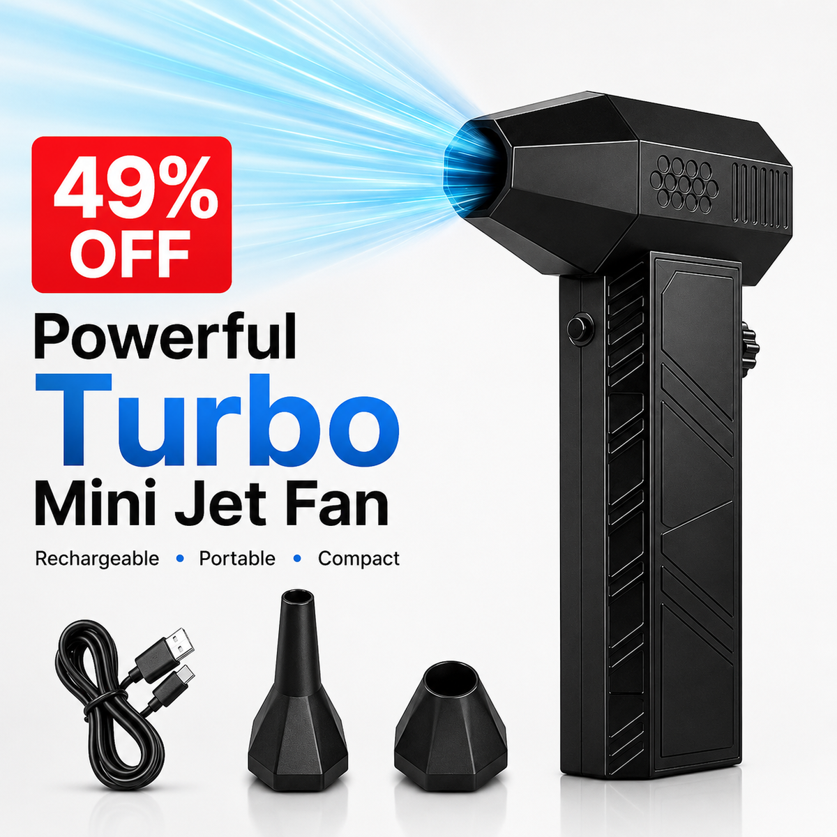 🔥49% OFF Powerful Turbo Mini Jet Fan, Rechargeable Portable Compact Handheld Fan