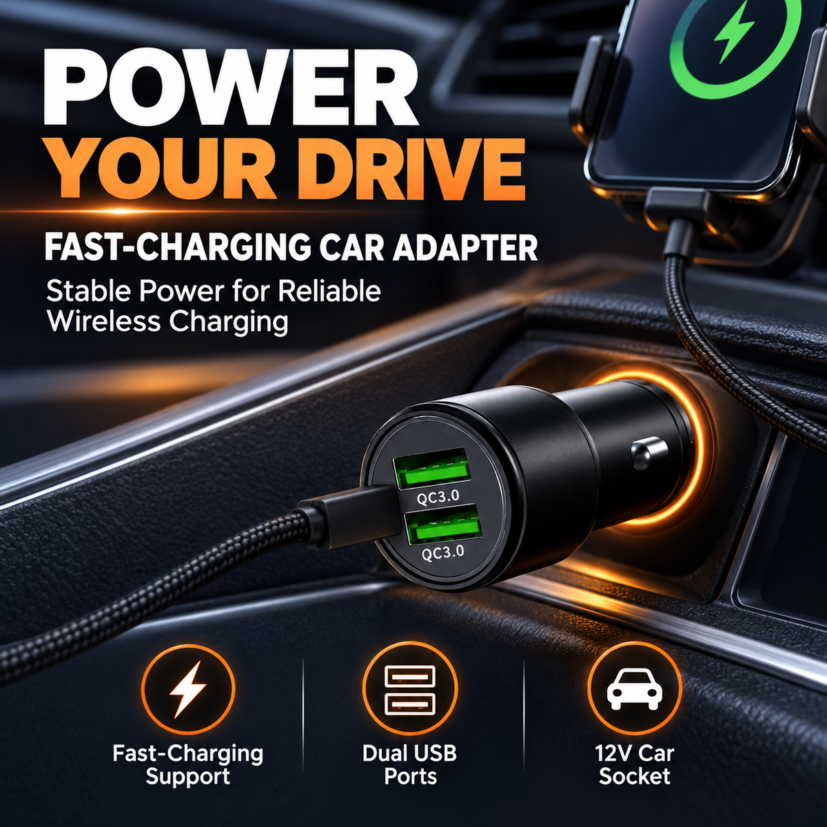 🔥 Smart 2-in-1 Car Phone Mount – 15W Wireless Charging & Auto-Rotating Grip