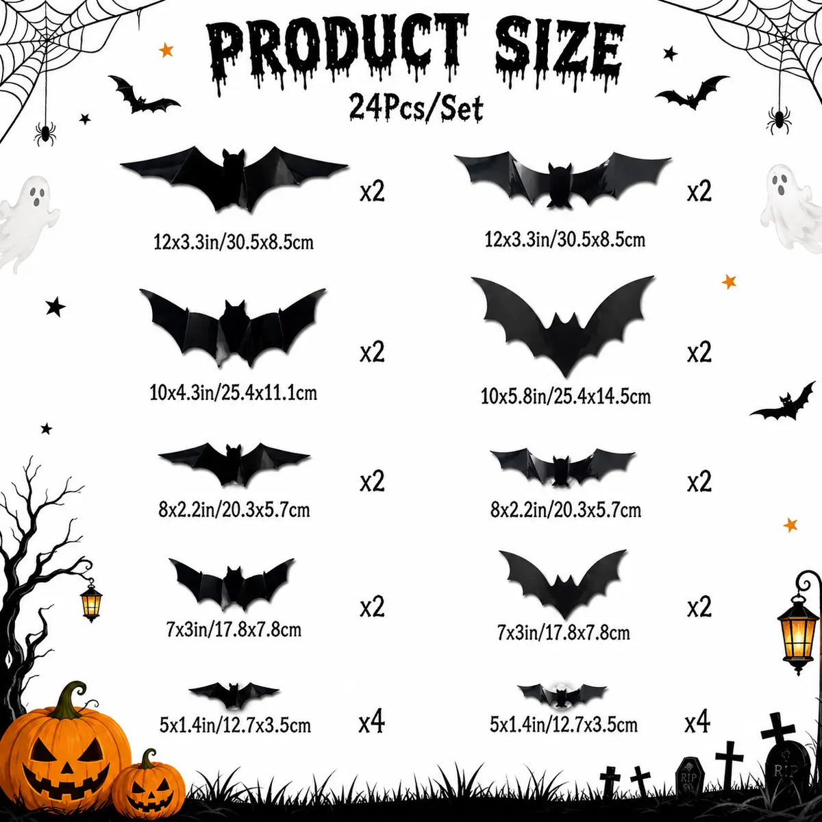 👻Halloween 🎃3D LED glowing bat wall decorations, 🔥various sizes of glowing scary bat decorative lights (12/24/48 per pack).