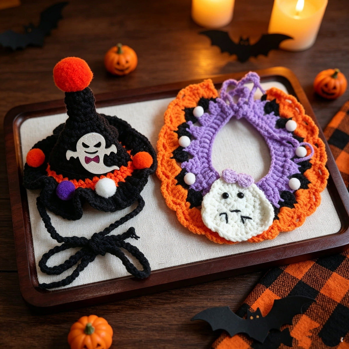 🎃Spooky‑Cute Halloween Cat Knitted Costume Set | Hat + Collar, 3 Styles Available