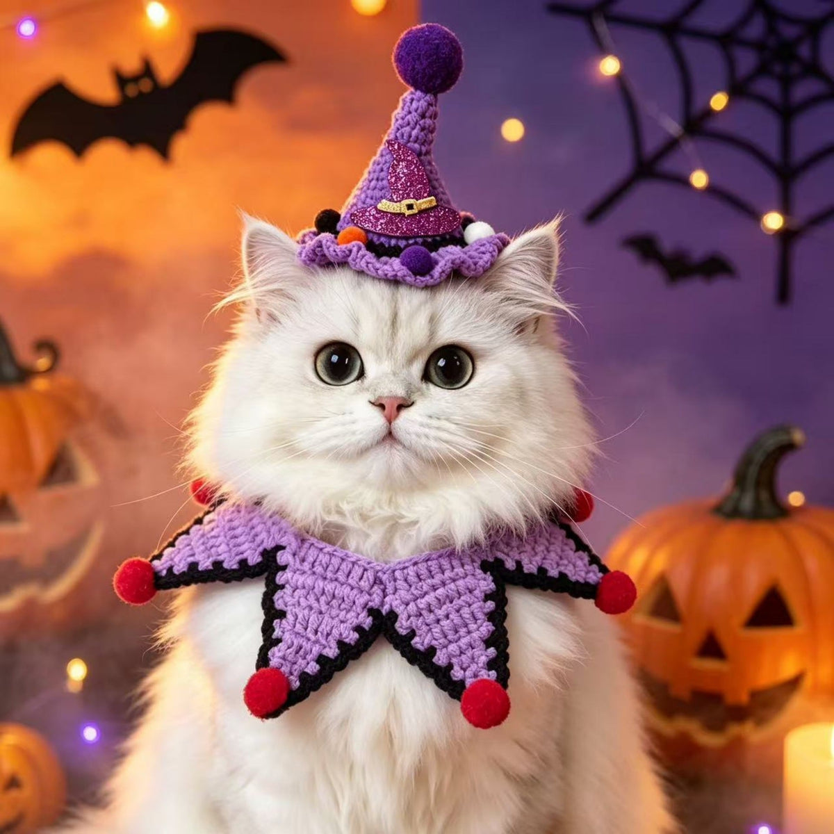🎃Spooky‑Cute Halloween Cat Knitted Costume Set | Hat + Collar, 3 Styles Available