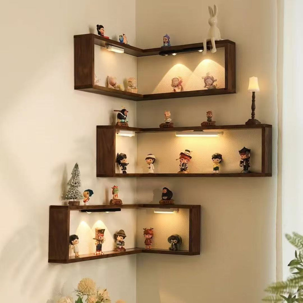 🏠 90° Corner Wall Shelf (LED)— Real Solid Wood, No Assembly Needed