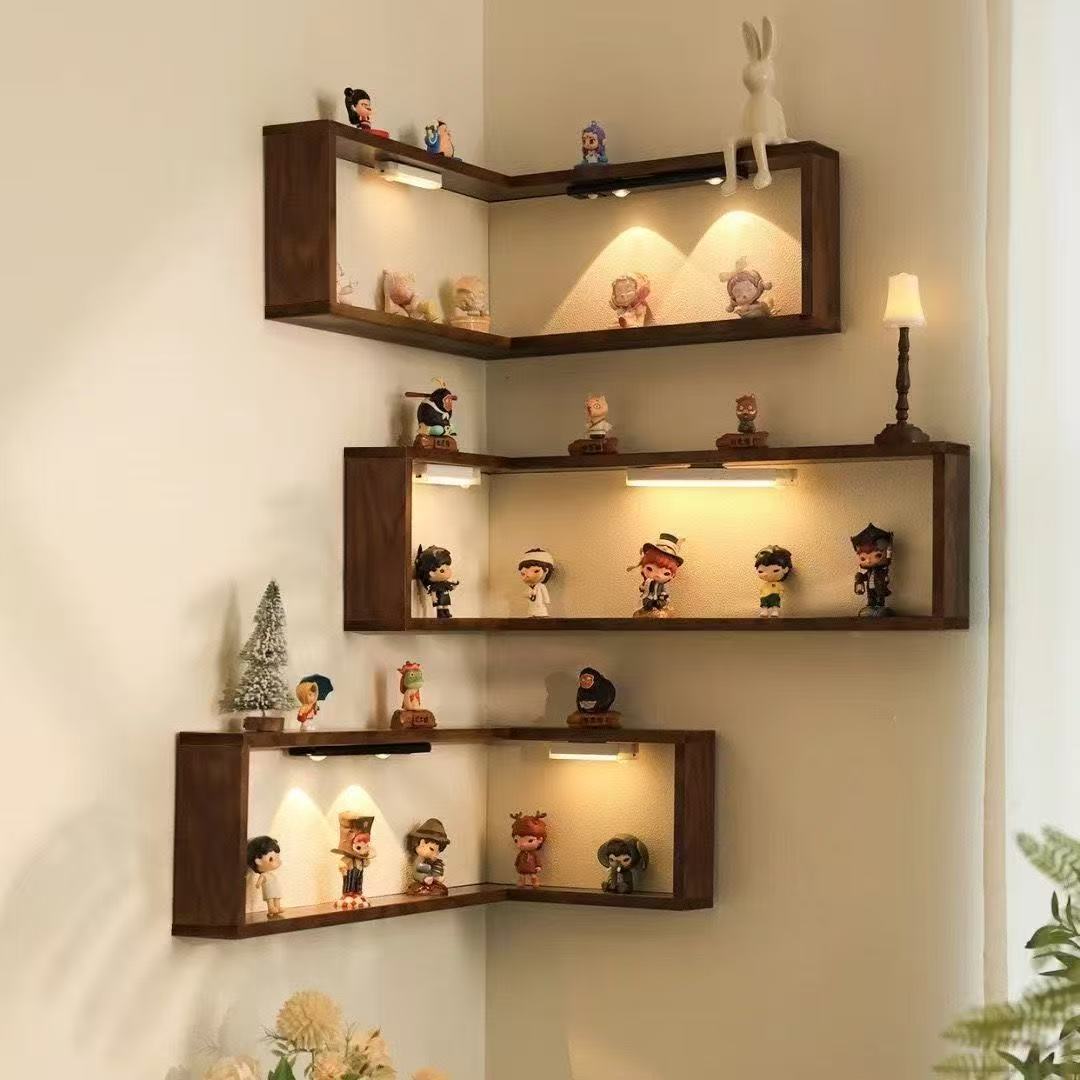 🏠 90° Corner Wall Shelf (LED)— Real Solid Wood, No Assembly Needed