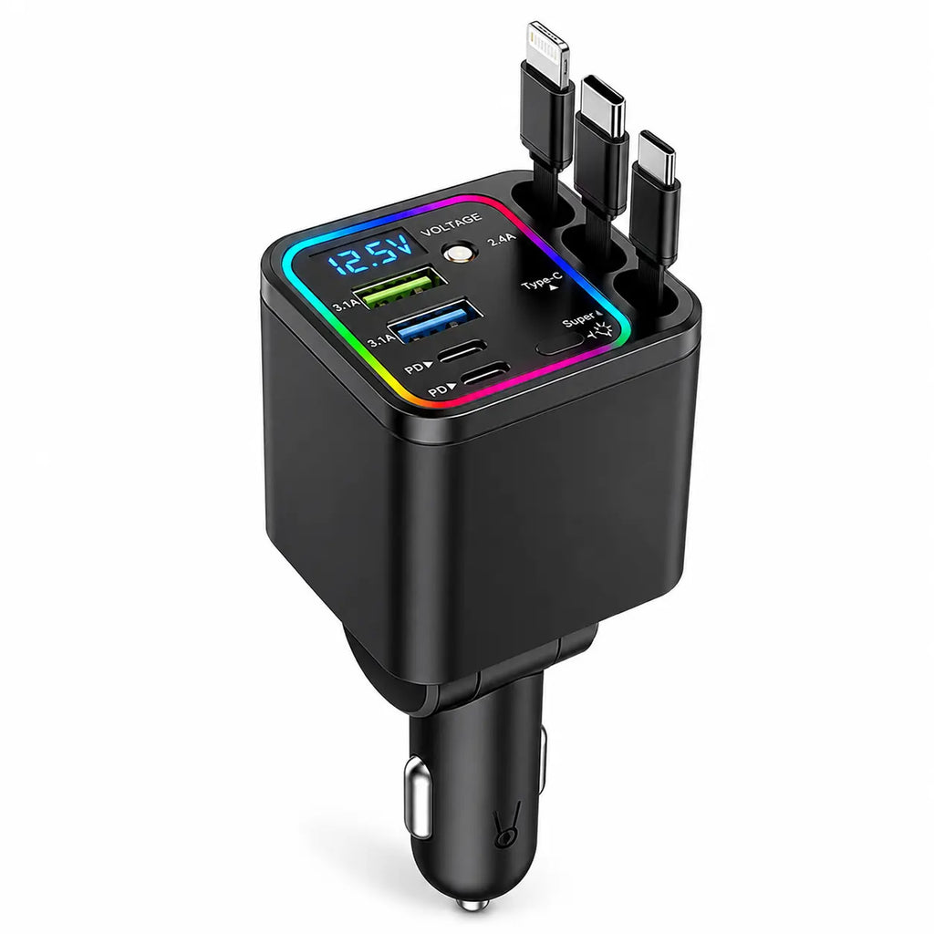 🔥7-in-1 Retractable Car Charger – 120W Fast Charging & Galaxy Light