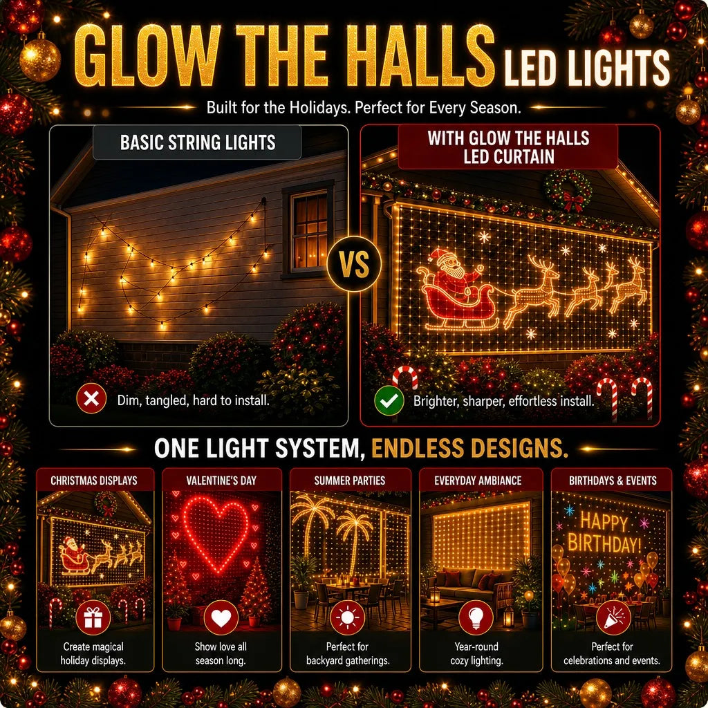 🎇Turn Any Window Into a Light Show.One Light Curtain. Endless Occasions.Create animated patterns, holiday scenes, custom messages and more — all from your phone.
