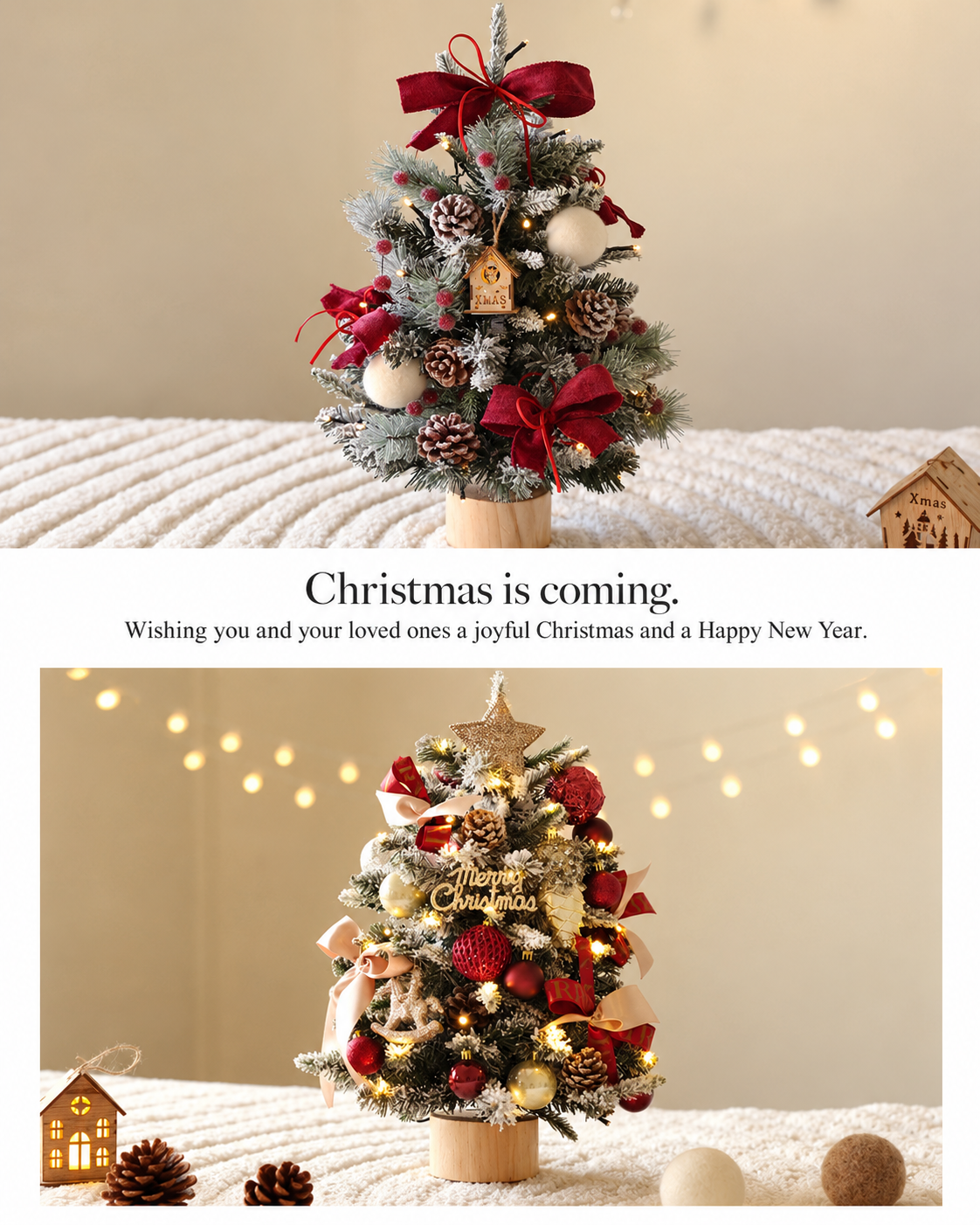 🎄Lighted Tabletop Christmas Tree – Pre-Decorated Holiday Tree with Ornaments & Warm Lights