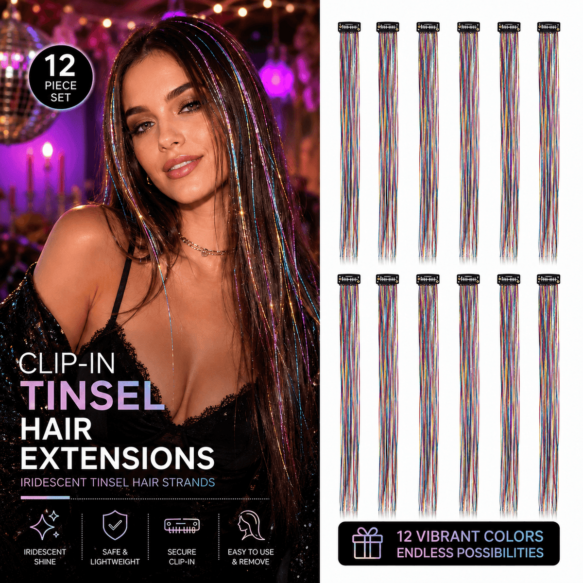 ✨Clip-In Tinsel Hair Extensions – Create Fun, Colorful Hair In Minutes