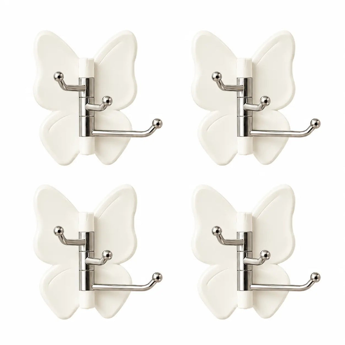 4-Pack Rotating Butterfly Adhesive Wall Hooks – No-Drill Towel & Key Organizer