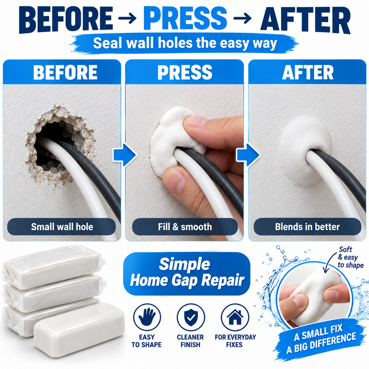🛠️ Waterproof Moldable Sealant Putty – No-Mix Repair for Pipes, Gaps & Wall Openings