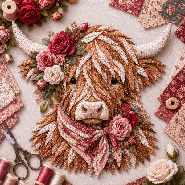 🐮💐🌸 Birth Flower Highland Cow 3D Layered Fabric Art DIY Kit | Complete Kit Included
