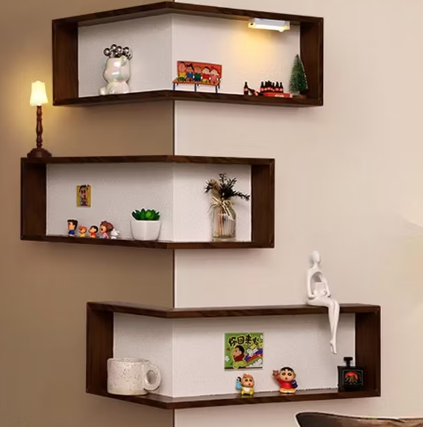 🏠 90° Corner Wall Shelf (LED)— Real Solid Wood, No Assembly Needed