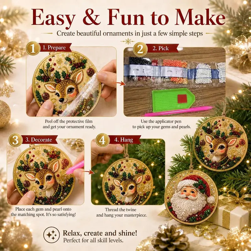 6Pcs/12Pcs Christmas DIY Diamond Painting Ornaments Kit