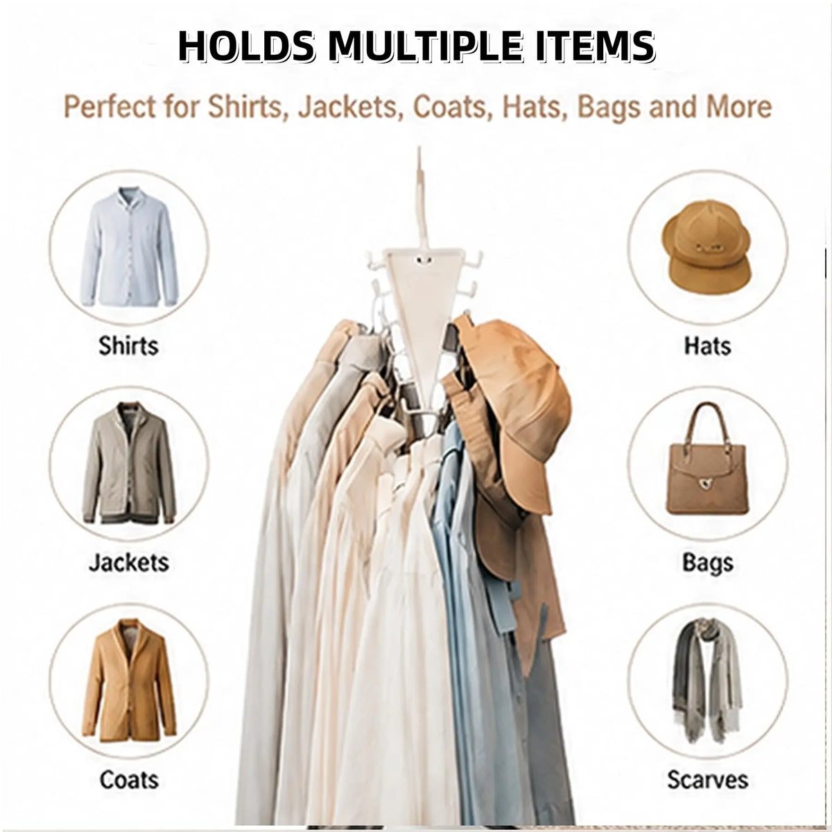 Space-Saving 12-Hook Rotating Closet Organizer
