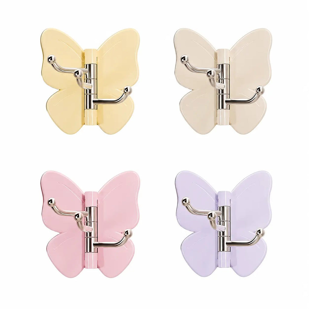 4-Pack Rotating Butterfly Adhesive Wall Hooks – No-Drill Towel & Key Organizer