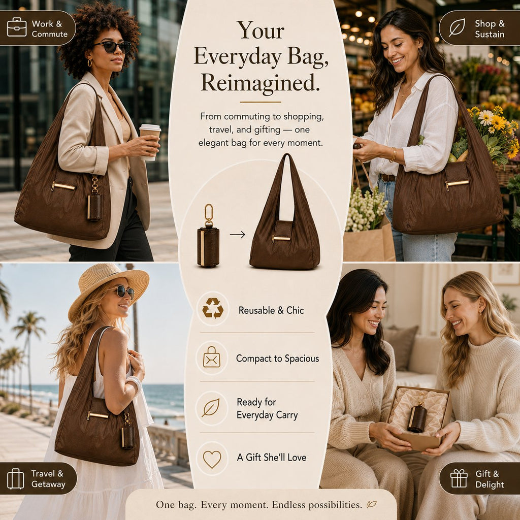 Transformable Keychain Tote – From Charm to Full-Size Bag in Seconds