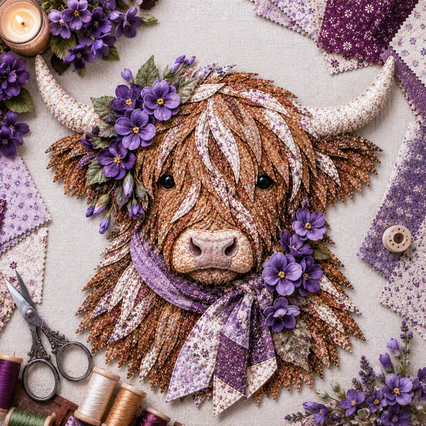 🐮💐🌸 Birth Flower Highland Cow 3D Layered Fabric Art DIY Kit | Complete Kit Included