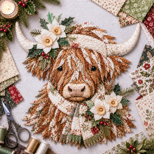 🐮💐🌸 Birth Flower Highland Cow 3D Layered Fabric Art DIY Kit | Complete Kit Included