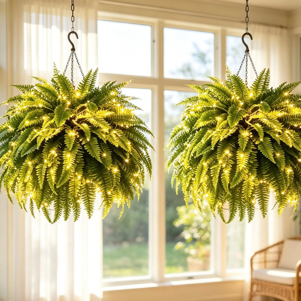 🌿 Glowing 88-Branch Boston Ferns with Lights – 48" long • 30" wide Zero Watering, Zero Maintenance