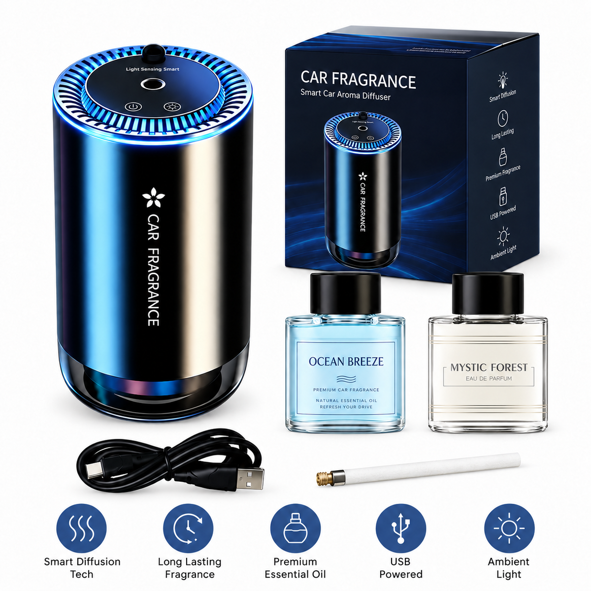 ✨ Smart Car Diffuser with RGB Ambient Light & Star Projector