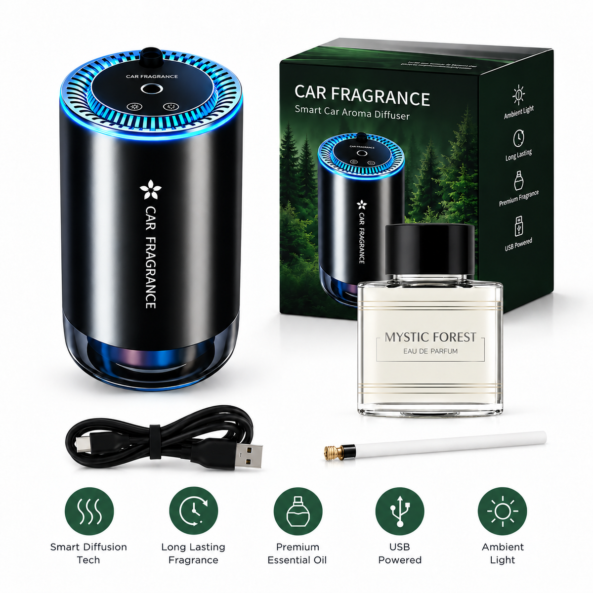 ✨ Smart Car Diffuser with RGB Ambient Light & Star Projector