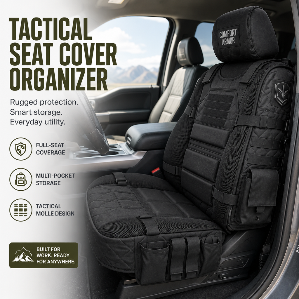 Tactical MOLLE Car Seat Cover Organizer – Rugged Protection & Smart Storage