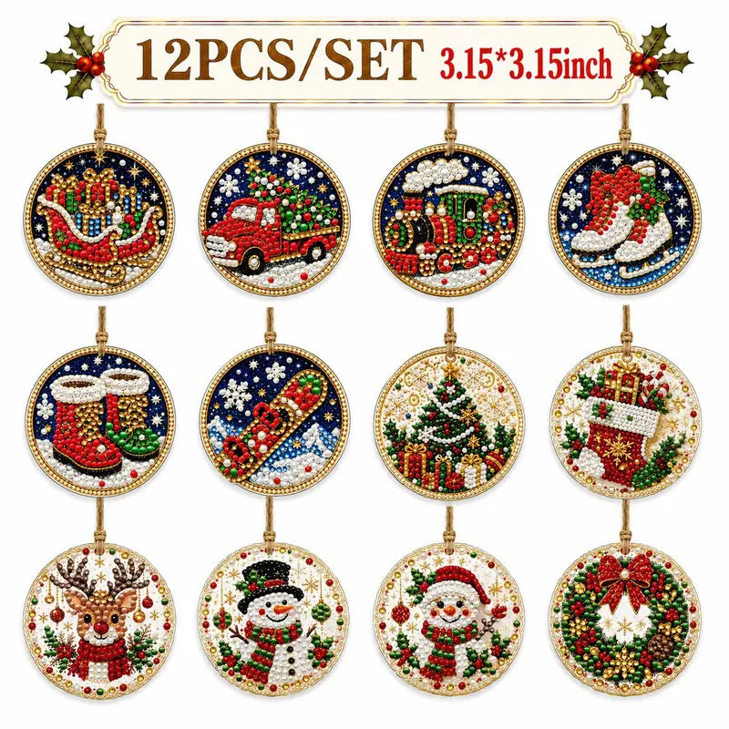 6Pcs/12Pcs Christmas DIY Diamond Painting Ornaments Kit
