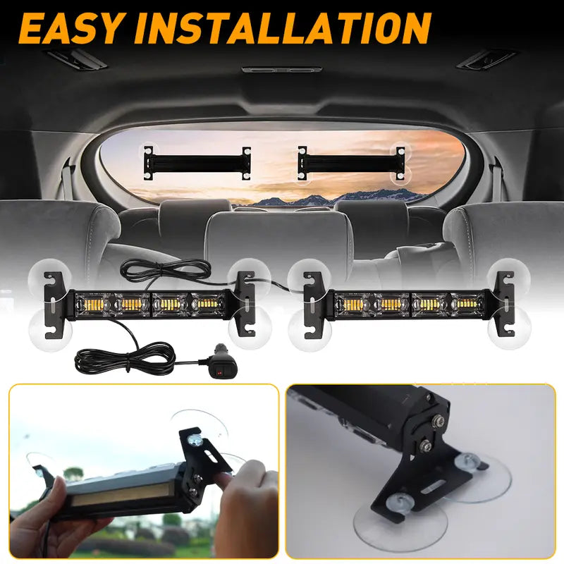 🚨 48-LED Amber & White Windshield Warning Light Bar – 26 Flash Modes