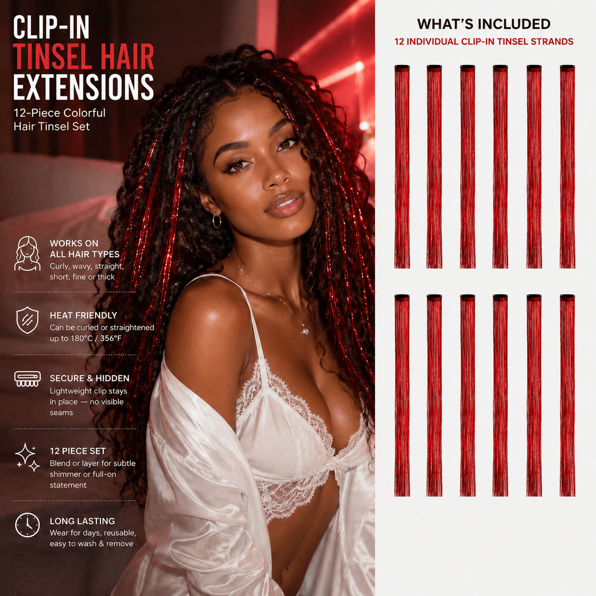 ✨Clip-In Tinsel Hair Extensions – Create Fun, Colorful Hair In Minutes