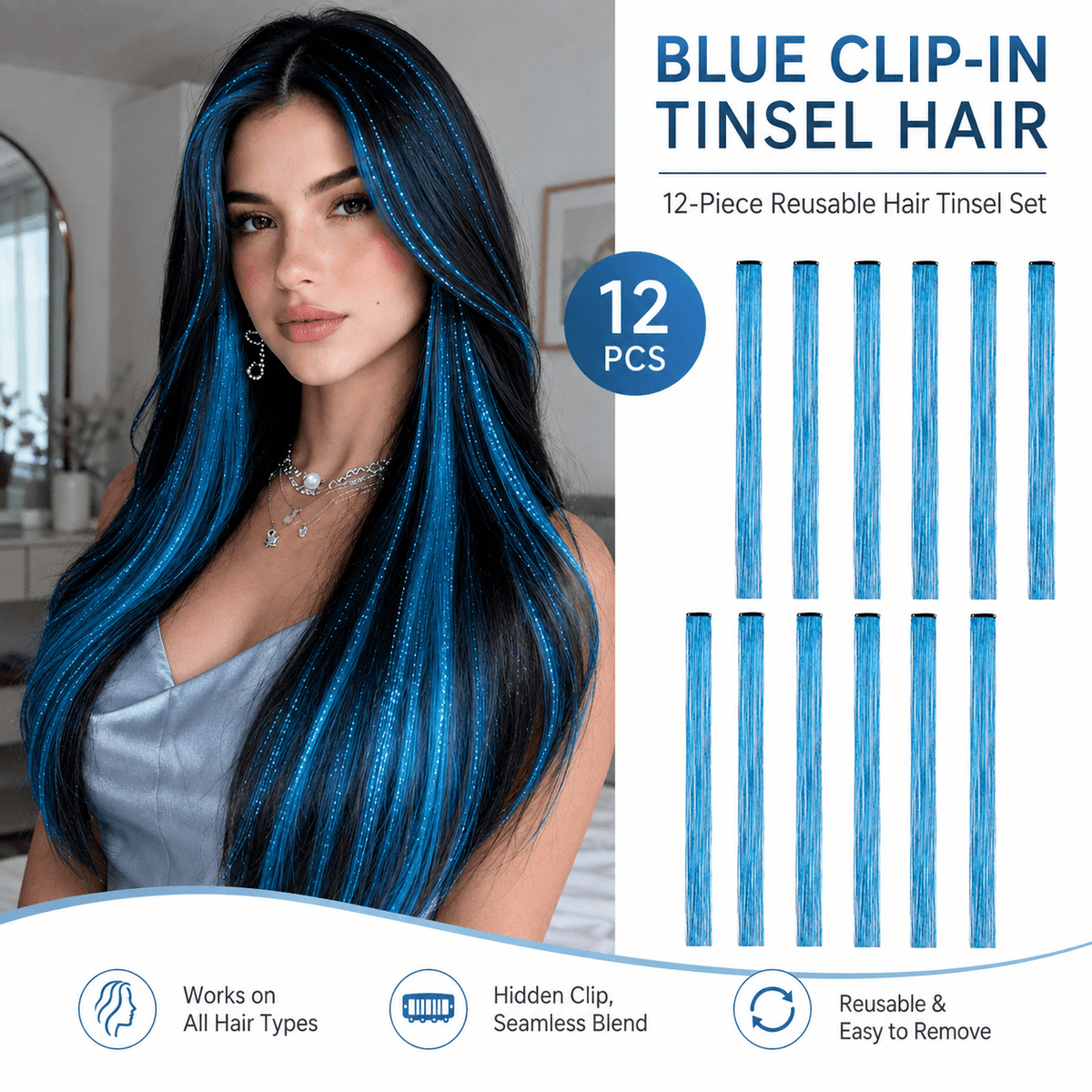 ✨Clip-In Tinsel Hair Extensions – Create Fun, Colorful Hair In Minutes
