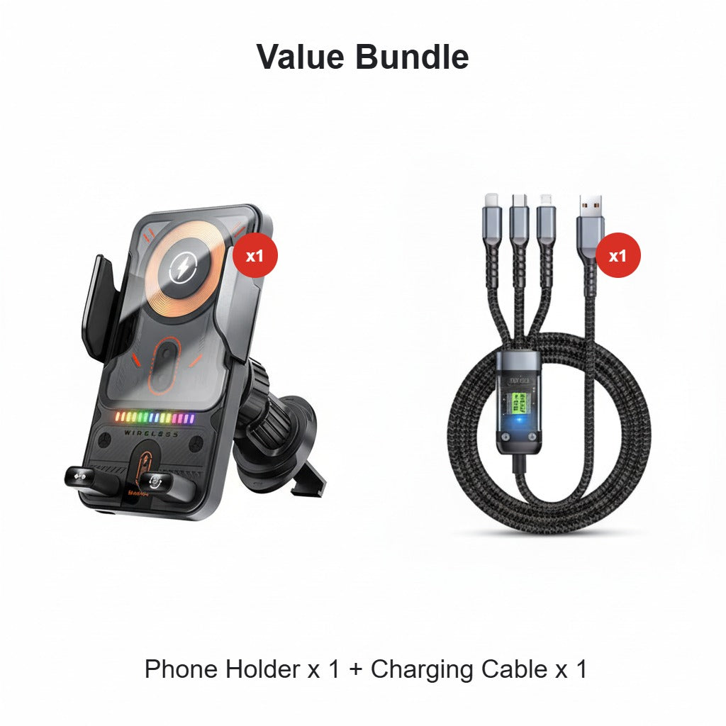 ⚡Smart 2-in-1 Car Phone Mount – 15W Wireless Charging & Auto-Rotating Grip