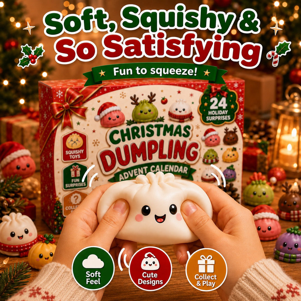 Last Day & Limited stock 🎄 24-Day Christmas Mystery Dumpling Squishy Advent Calendar – 24 Mini Surprises