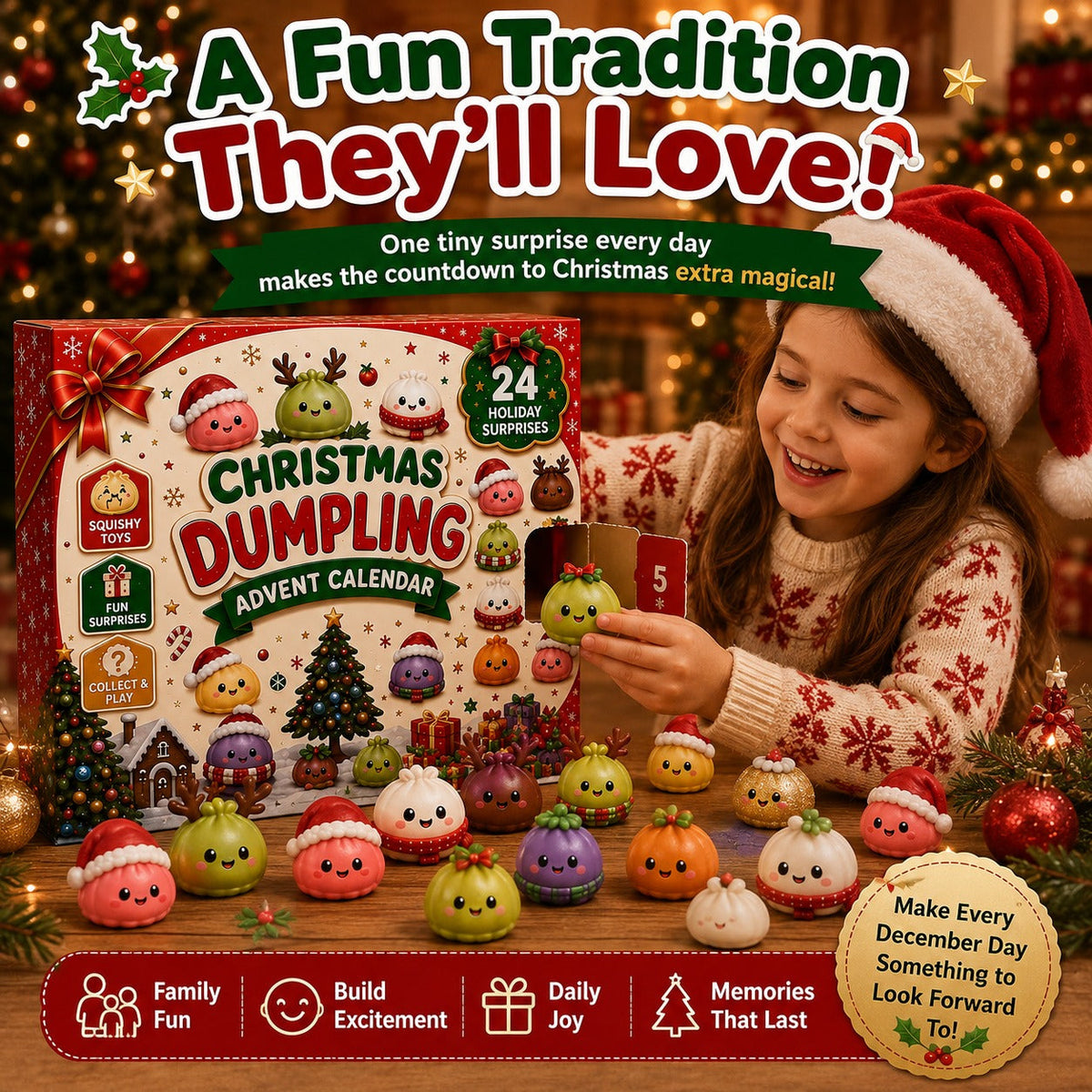 🎄🎄 24-Day Christmas Mystery Dumpling Squishy Advent Calendar – 24 Mini Surprises