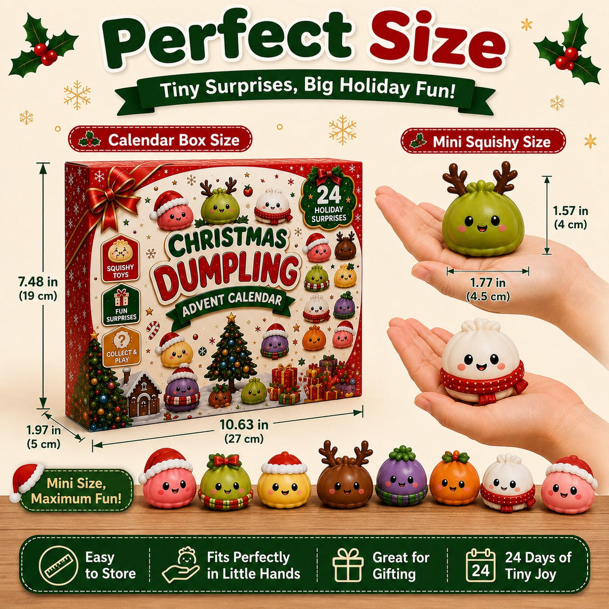 Last Day & Limited stock 🎄 24-Day Christmas Mystery Dumpling Squishy Advent Calendar – 24 Mini Surprises