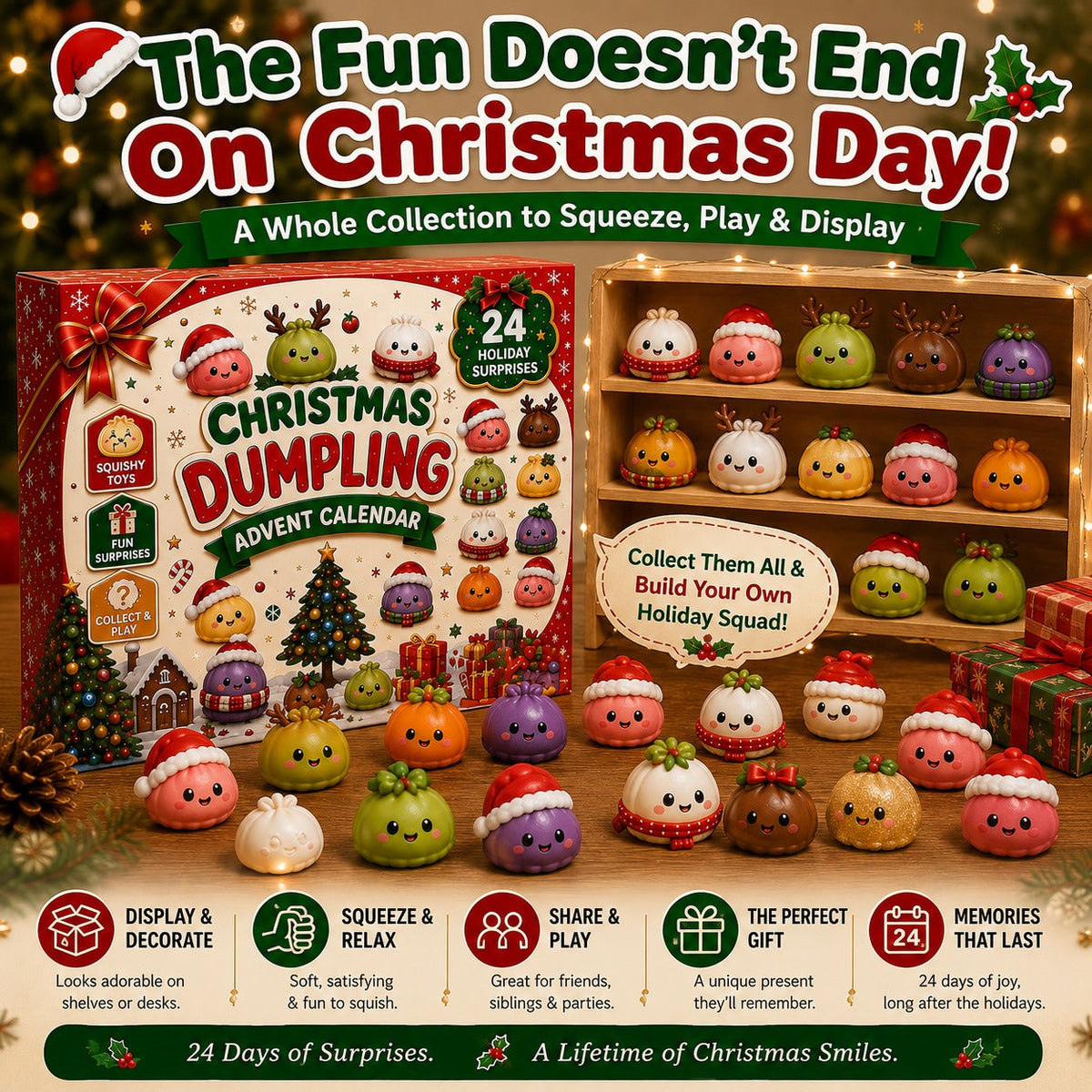 Last Day & Limited stock 🎄 24-Day Christmas Mystery Dumpling Squishy Advent Calendar – 24 Mini Surprises