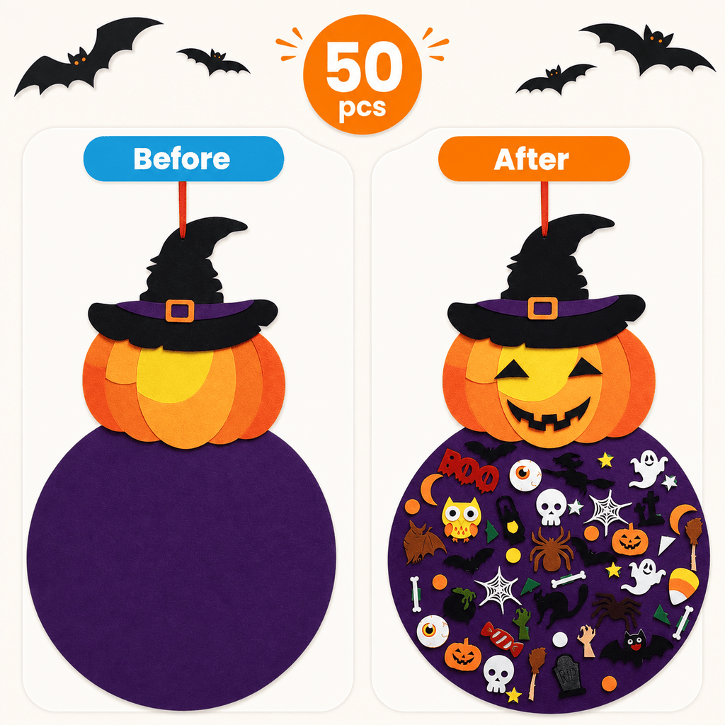 🎃 DIY Felt Pumpkin Witch Kit — 50 Pcs of Spooky Fun!