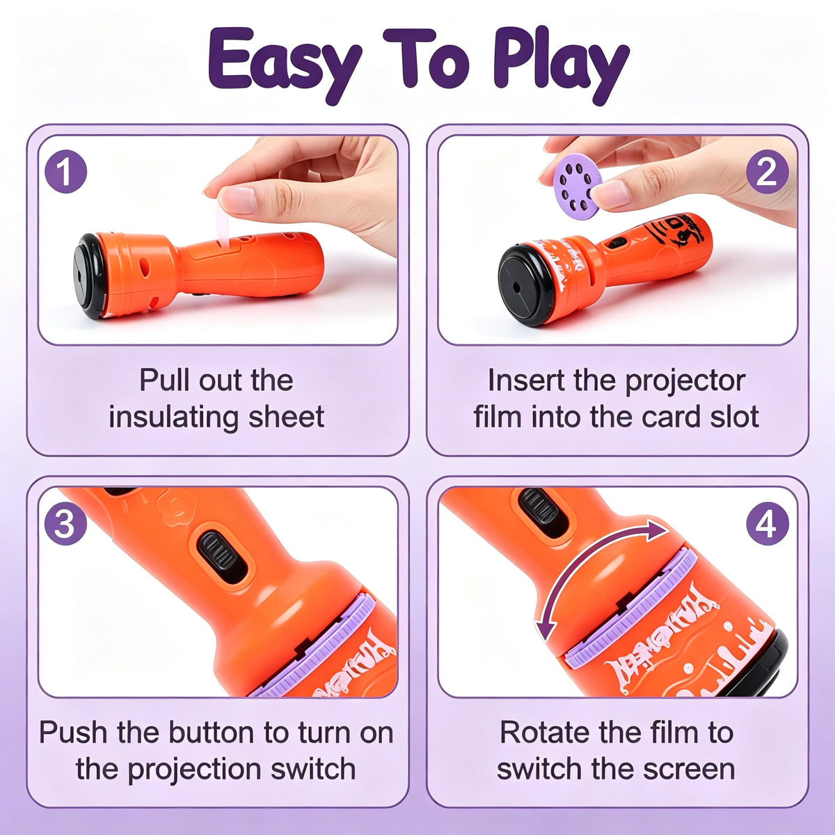 🎃 Halloween Projection Flashlight for Kids – 24 Spooky Images