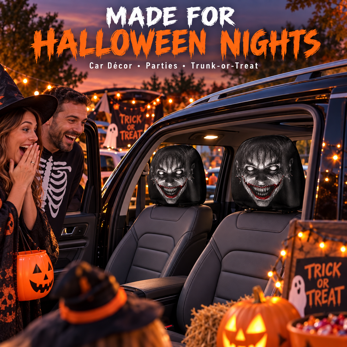 Scary Halloween Car Headrest Covers – 2-Pack