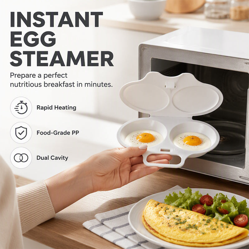 🔥Microwave Egg Poacher – Dual-Cavity Steamer, Rapid Heating, Non-Stick PP – Ideal for Home, Office & Travel!