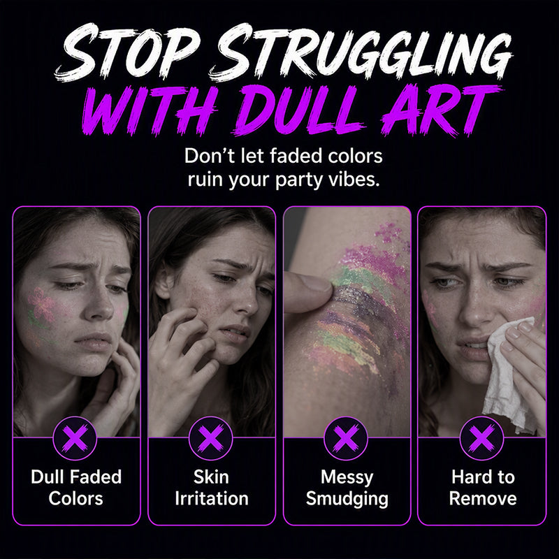UV Glow Tattoo Markers 12 Pack ✨ — Fluorescent Body Art Pens That Glow Under Black Light, Skin-Safe Brush Tip for Halloween, Rave & Festival 🌙🖍️