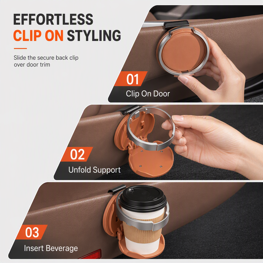 📢📢40% OFF !! ⏰Multifunctional Foldable Car Door Cup Holder Large Diameter Drink and Water Bottle Storage Rack